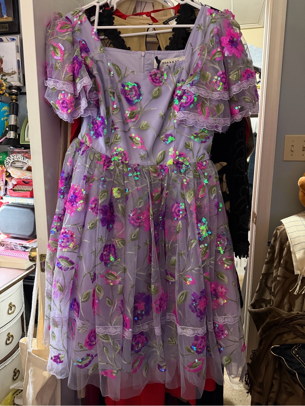 JessaKae Bramble Lavender Floral Sequin Party Dress